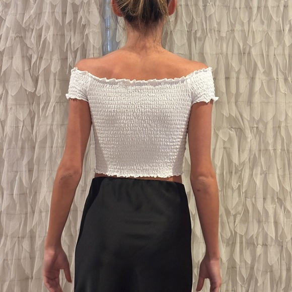 White Off-Shoulder Smocked Top | Size Small - Picture 2 of 4